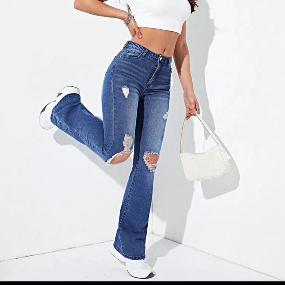 Ripped Flare Leg Jeans